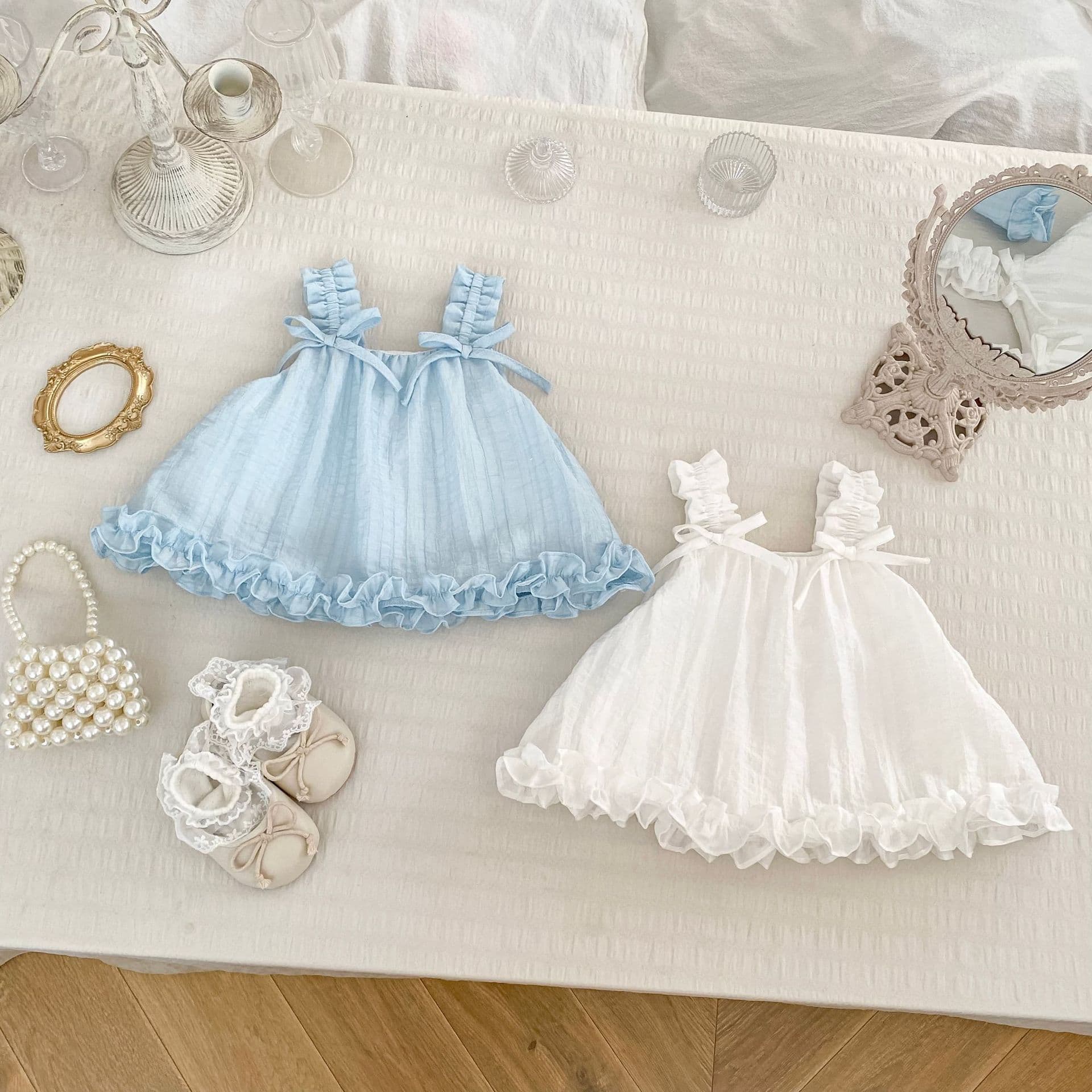 Summer girl's sleeveless baby doll's sweet bow halter top thin baby girl lace princess style top trendy