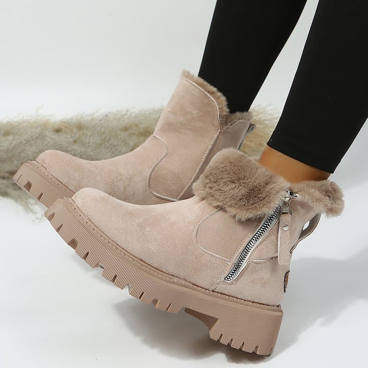New Cross-Border Thickened Fleece-Lined Warm Short Snow Boots for Women, Cross-Border Fabric Side Zipper Round Toe Plus Size Short Boots 44