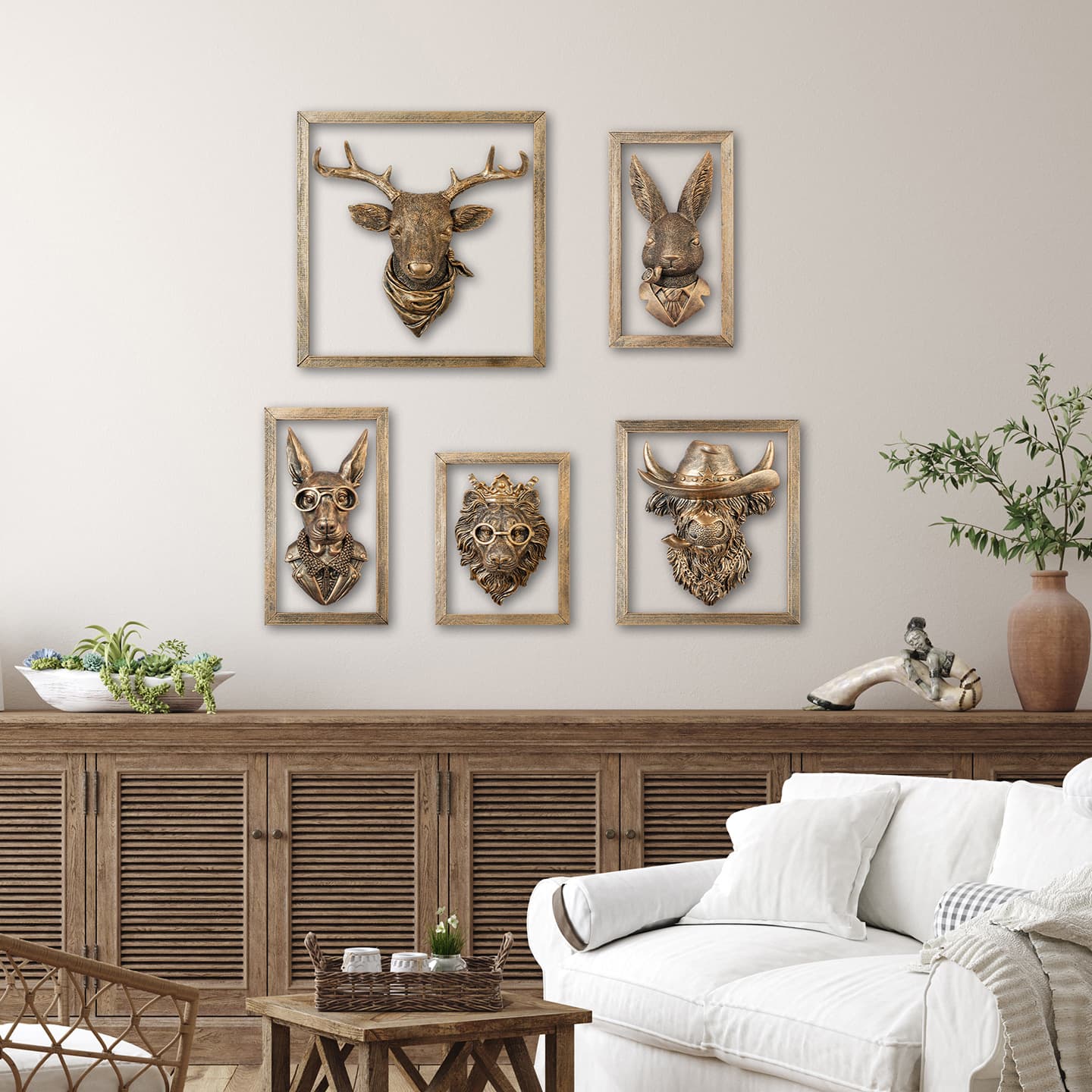 Retro animal head wall hanging three-dimensional decorative painting living room entrance background wall restaurant bar wall art pendant