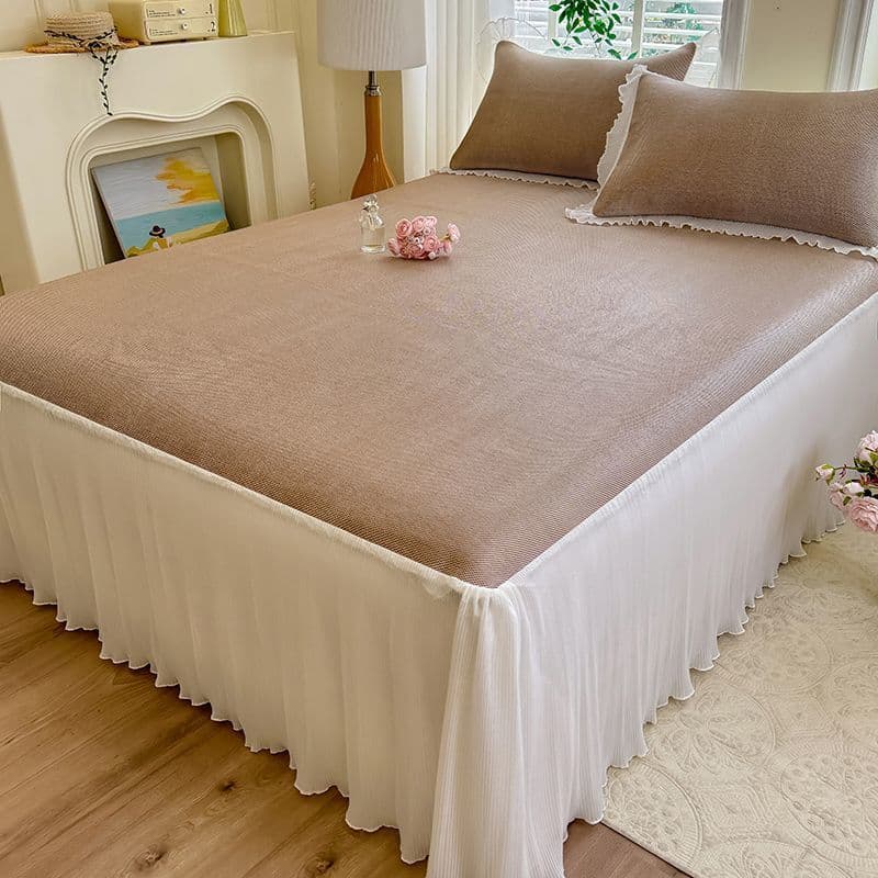 2025 New Style Bed Skirt, Ice Rattan Mat, Cooling Mat, Three-Piece Set, Washable, Cooling Ice Silk Mat, Non-Slip, Foldable, Air Conditioning Soft Mat