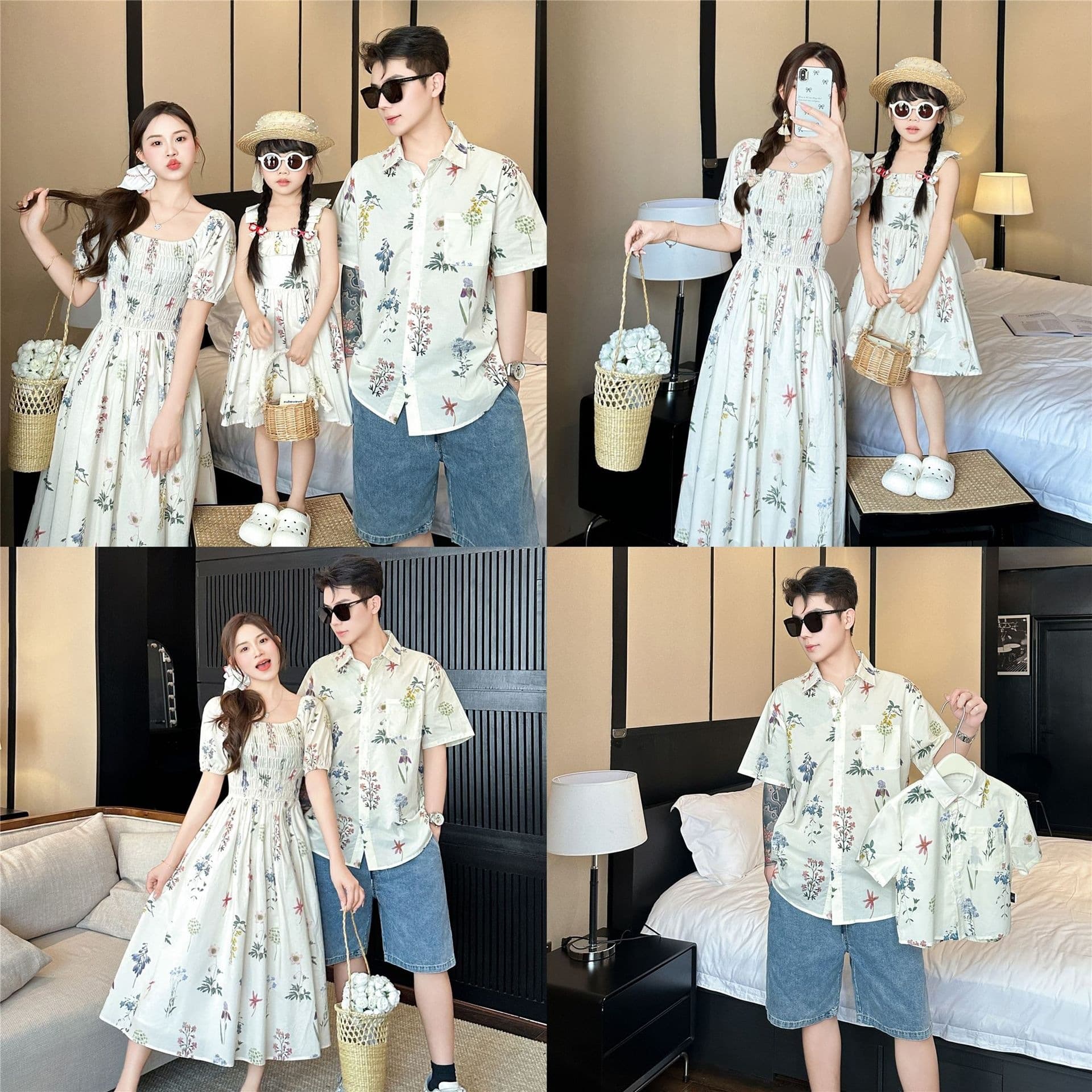 Family Matching Outfit for Three, Premium Summer 2026 New Style Mother-Daughter Dress, Floral Shirt for Beach Vacation, Trendy