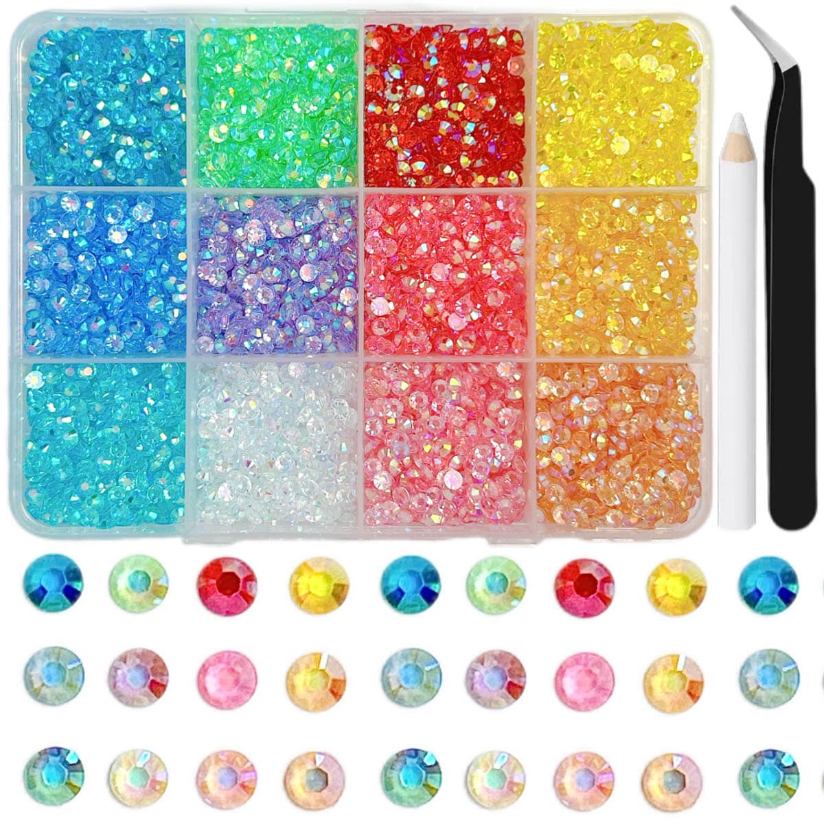 Cross-border 12-grid boxed nail art colorful resin jelly flat-back rhinestones, dazzling nail diamond mixed decoration materials and accessories