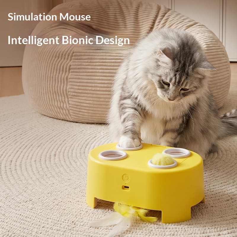 3-in-1 Cheese House Smart Cat Toy, Whack-A-Mole Feather Teaser Cat Toy, Pet Boredom Reliever, Cross-Border Hot Sale