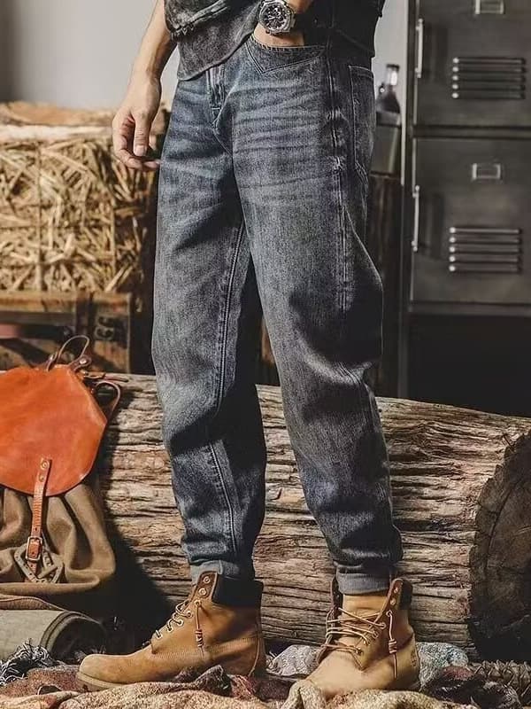 American Heavyweight Paris Button Classic Retro Jeans Men's Straight Leg Loose Autumn Trendy Stonewash Men's Casual Pants