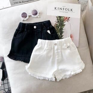 Children's Summer New Solid Color Korean Style Pants Girls Casual White Jeans Kids Black Shorts Baby Hot Pants
