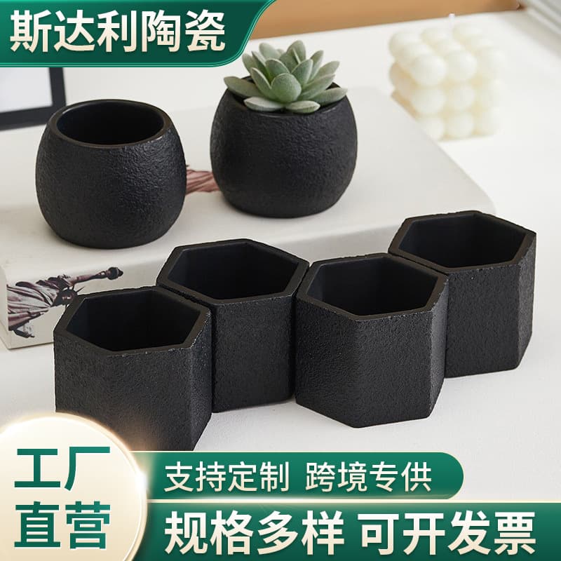 Creative Black Cement Flower Pot Desktop Balcony Green Plant Nordic Simple Mini Succulent Pot Trendy Small Flower Pot Wholesale