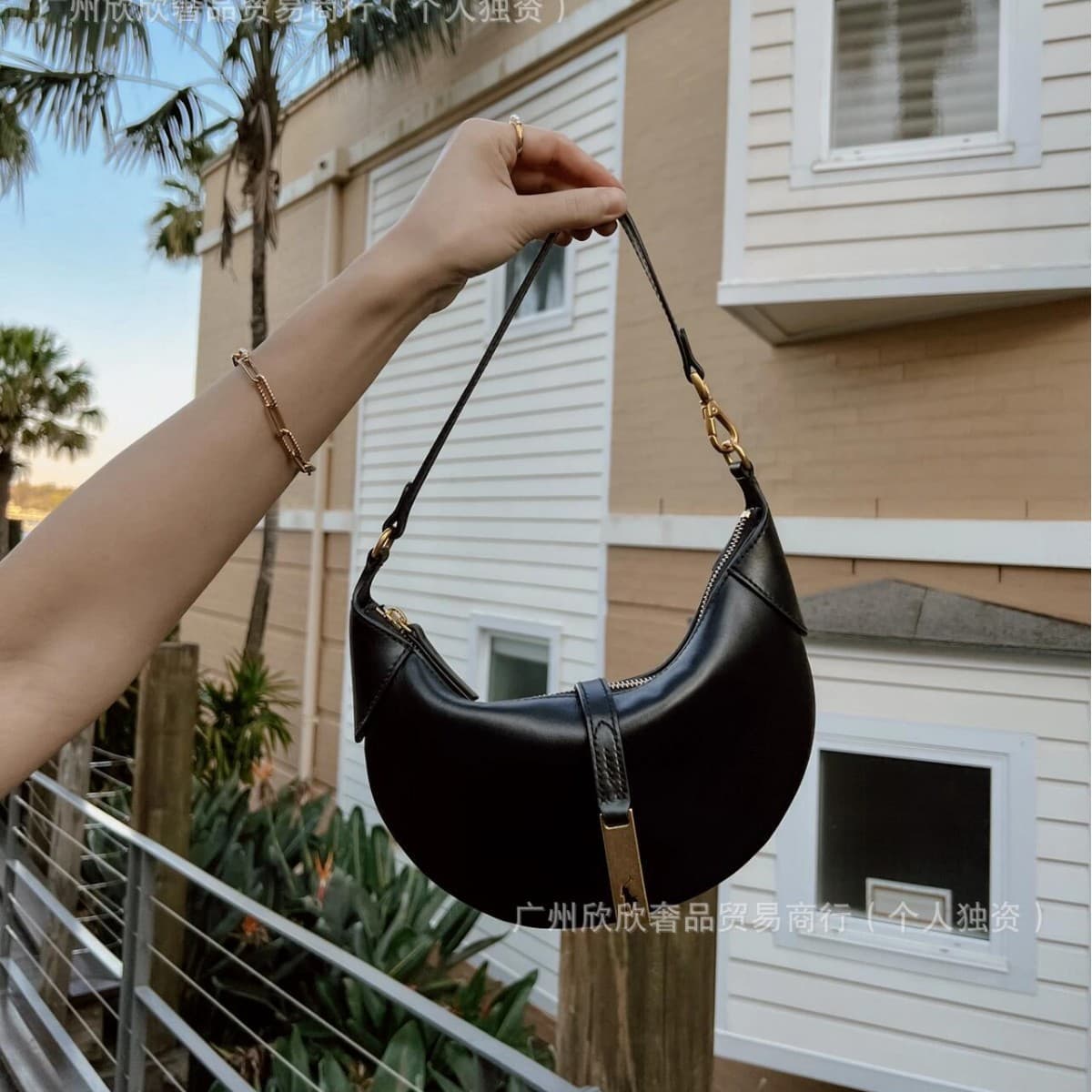 Crossbody Polo Armpit Bag Genuine Leather Crescent Bag Shoulder Handbag Krystal Jung Same Style Dumpling Croissant Bag Women's Bag