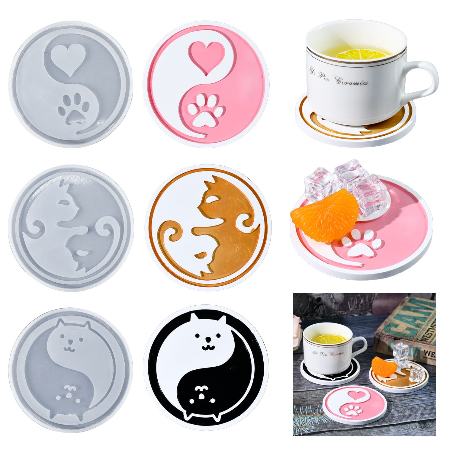 Proud DIY Epoxy Resin Mold Pet Expression Cat Paw Coaster Silicone Mold Cartoon Resin Coaster