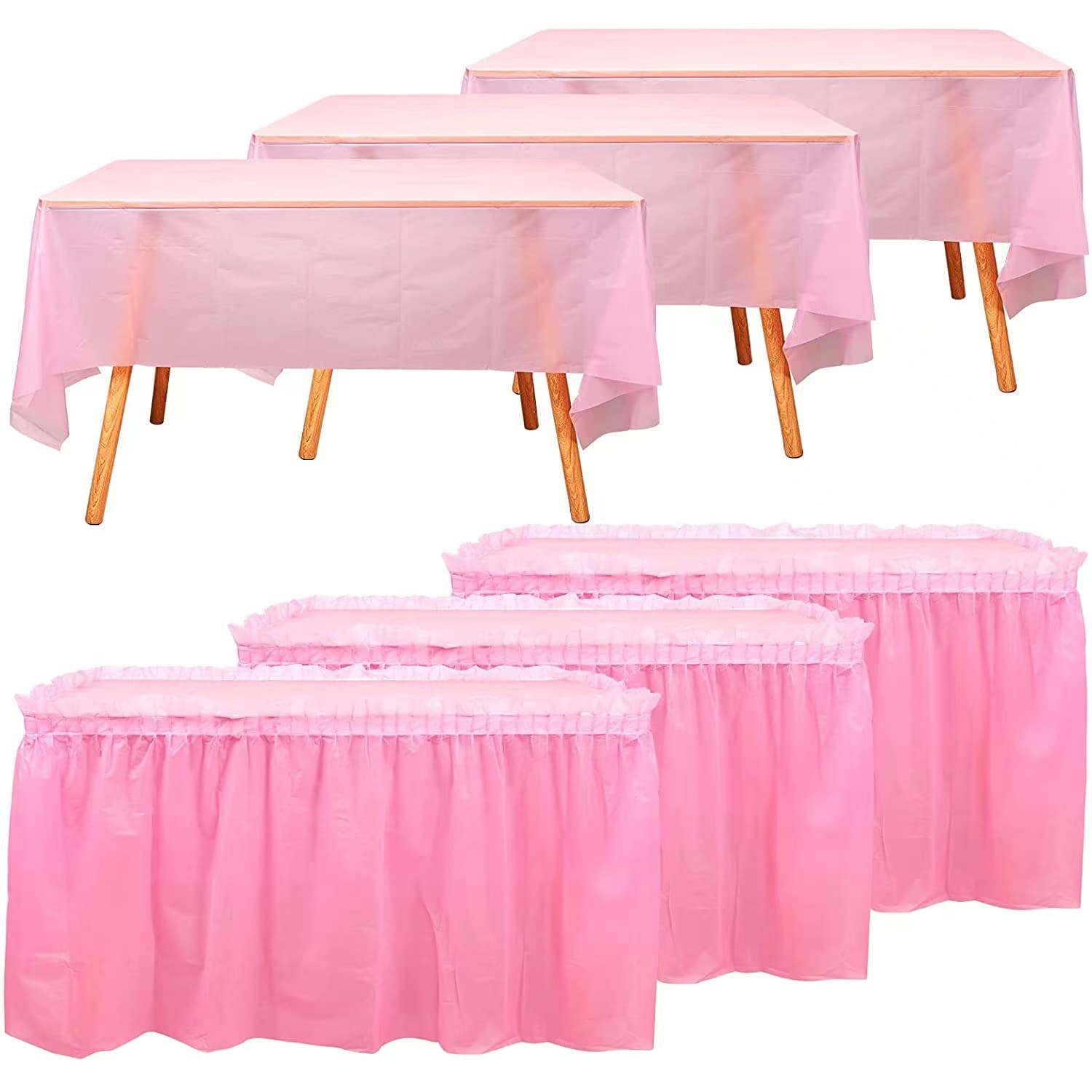 PEVA Tablecloth with Skirt - Thickened New Material Waterproof and Oil-Resistant for Hotel Parties, Dessert Table Decor, and Events