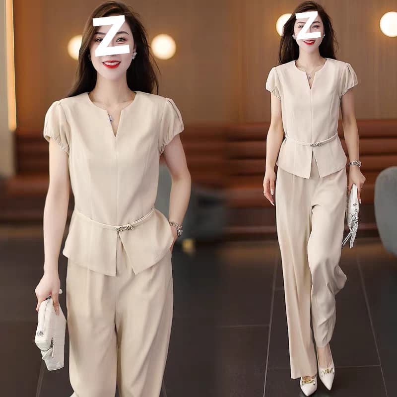 Fashion Suit Women's 2026 Summer New Style Western Temperament Waist Slimming Top Wide Leg Pants Professional Two-piece Trendy Set