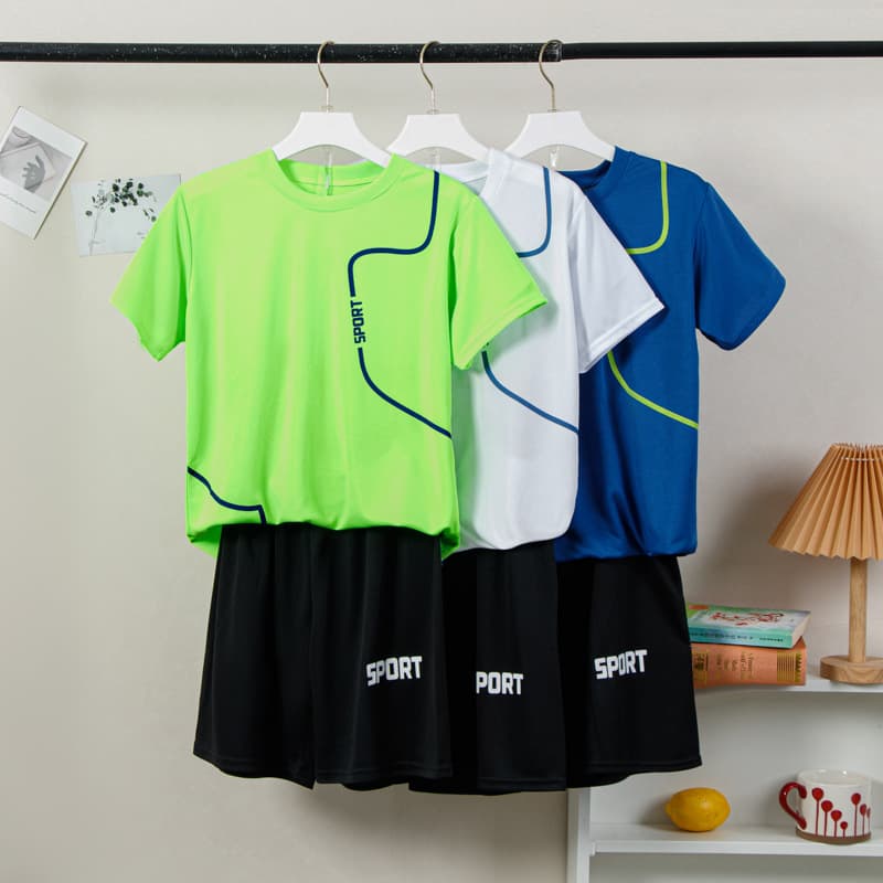 Boys' Sports Set, Children's Summer Quick-Dry Clothing, Youth Basketball Jersey, Ice Silk Short Sleeve Running Suit for Kids