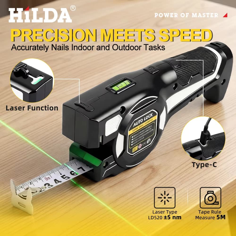 2-in-1 Laser Distance Meter, Laser Tape Measure, Infrared Distance Meter, Steel Tape Measure, Indoor Measuring Instrument, Cross-Line Decoration Tool