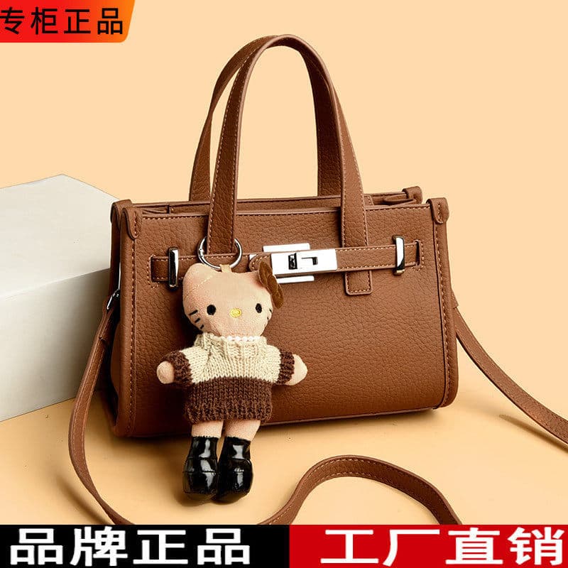 Branded cowhide women's bag Kelly bag women's texture niche shoulder bag crossbody bag small square bag