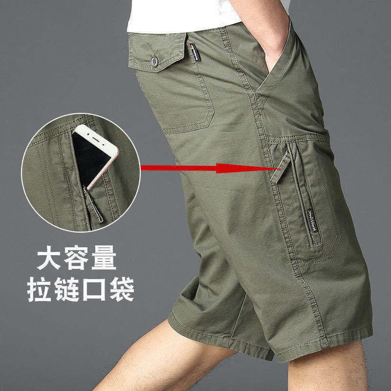 Men's Overalls Loose Plus Size Dad Outfit Summer Cotton Casual Capri Pants Men's Shorts
