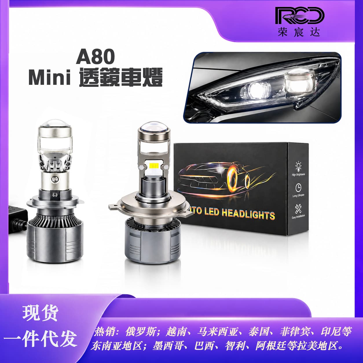 Cross-border Hot Selling Car LED Headlight Modification Small Fish Eye Light Super Bright Motorcycle Light Bi-Lens H7 LED Bulb