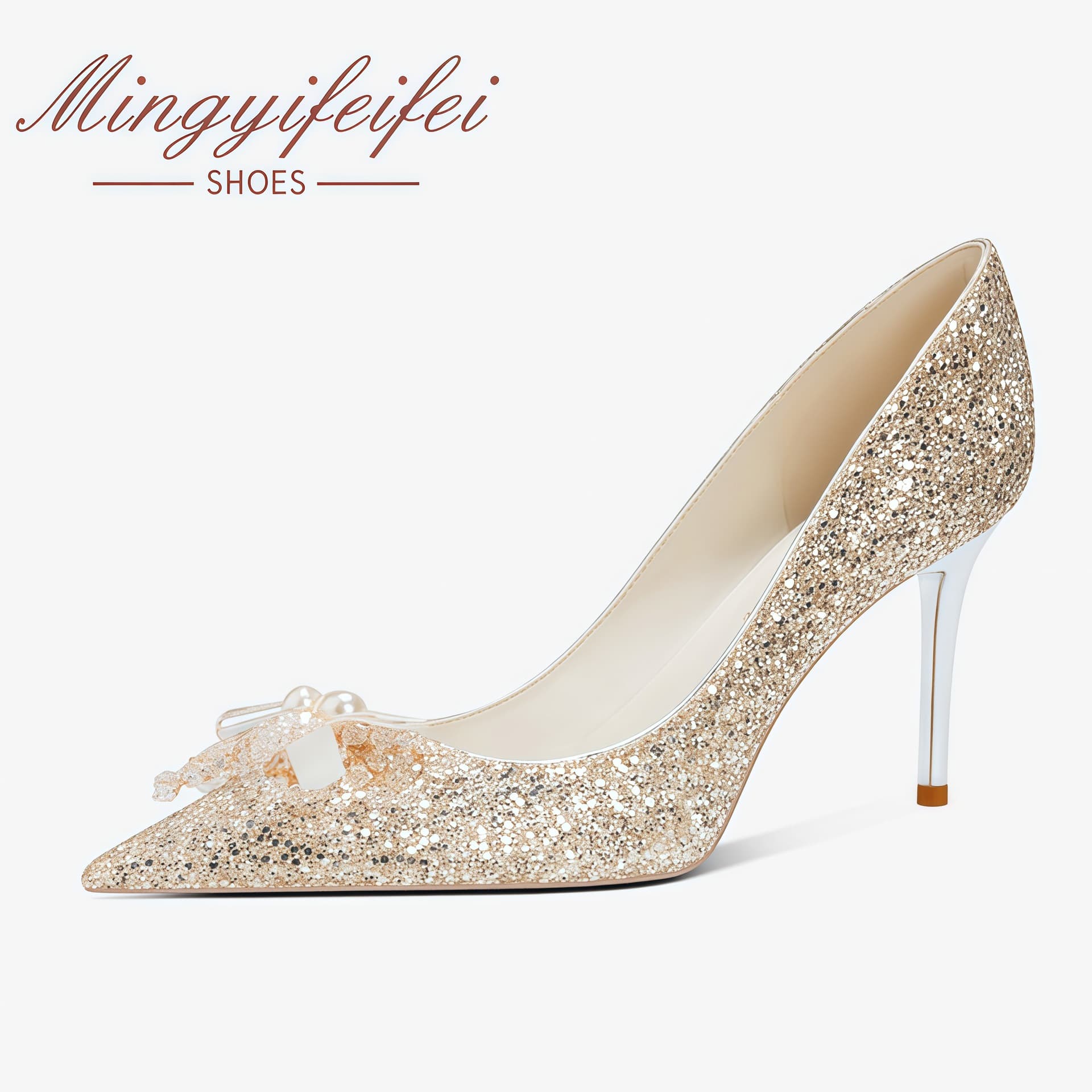 Large Size Women's Shoes 34-43, High Heels Pointed Toe Wide Width Wedding Shoes Bride Shoes Banquet Bow Single Shoes