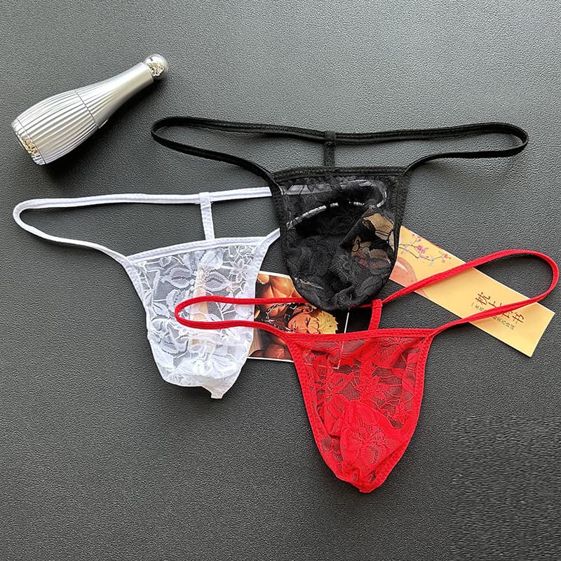 Seductive Men's Lace Transparent Thong, Personalized Sexy Breathable Lace Underwear, Thin Strap Single Thong, Available for Drop Shipping