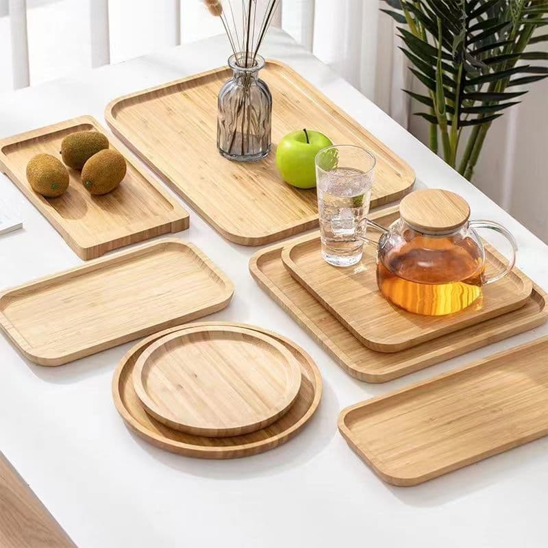Japanese-style Wooden Tray, Rectangular Bamboo Tray for Home Use, Wooden Tea Cup and Saucer Set, Nordic-style Tea Cup Holder