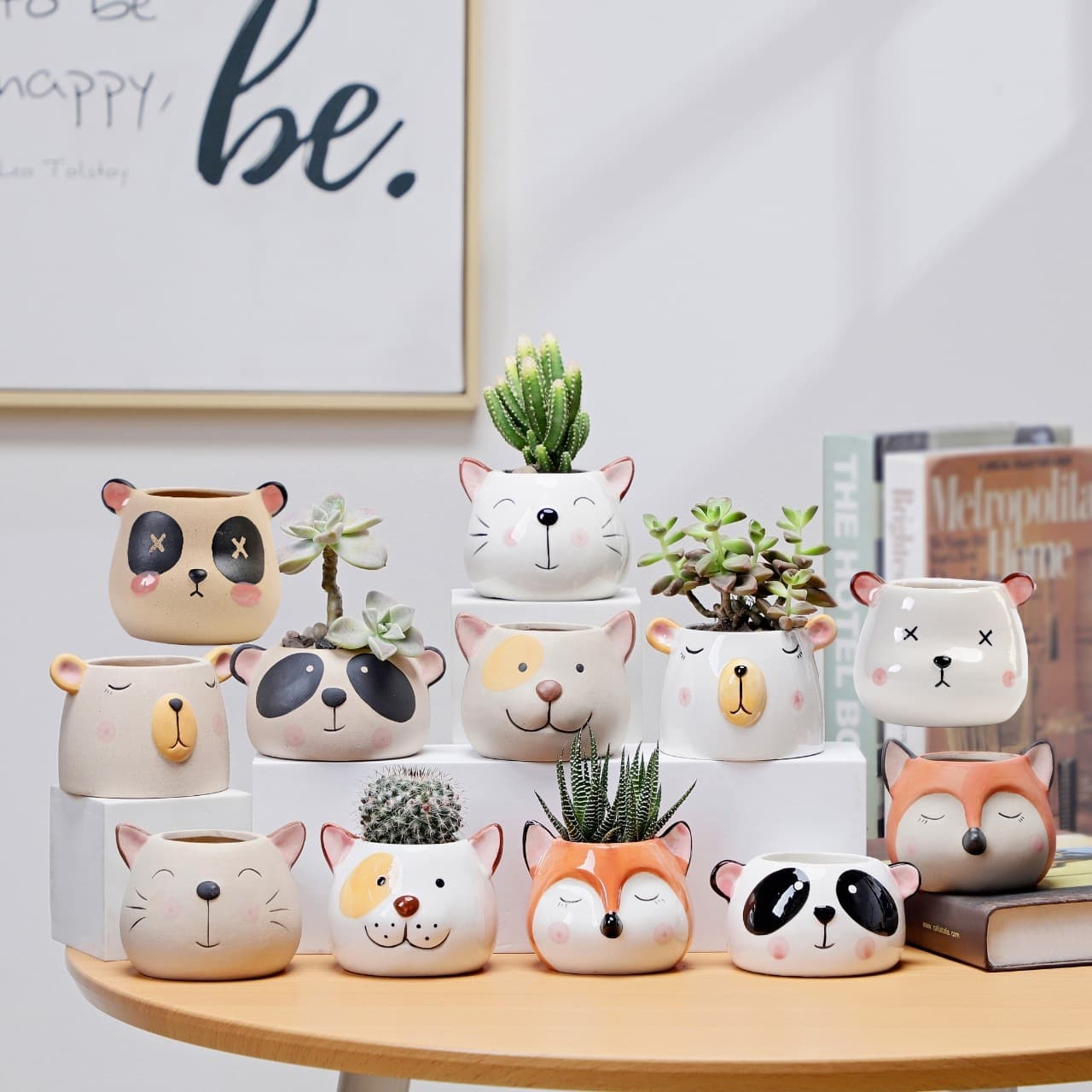Ceramic crafts hand-painted cute panda animals succulent flowers green plant planting flower vat decorative ornaments