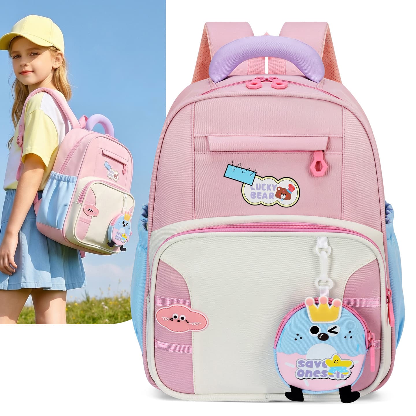 New primary school bag for girls, lightweight spine protector for boys, first grade burden-reducing 7-9 years old, cartoon fashionable and cute backpack