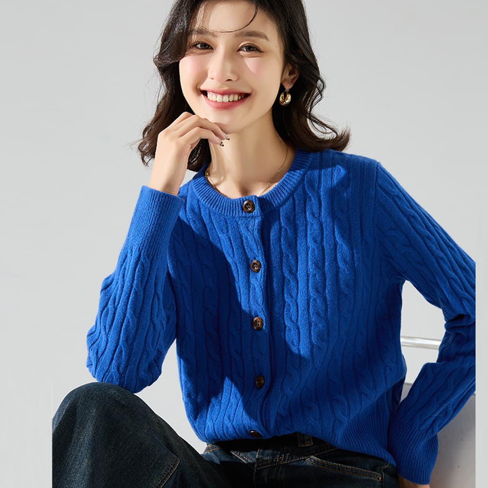 2026 Spring New Knitted Chunky Loose Fashion Sweater for Women, Casual Cardigan, Klein Blue Top 22162