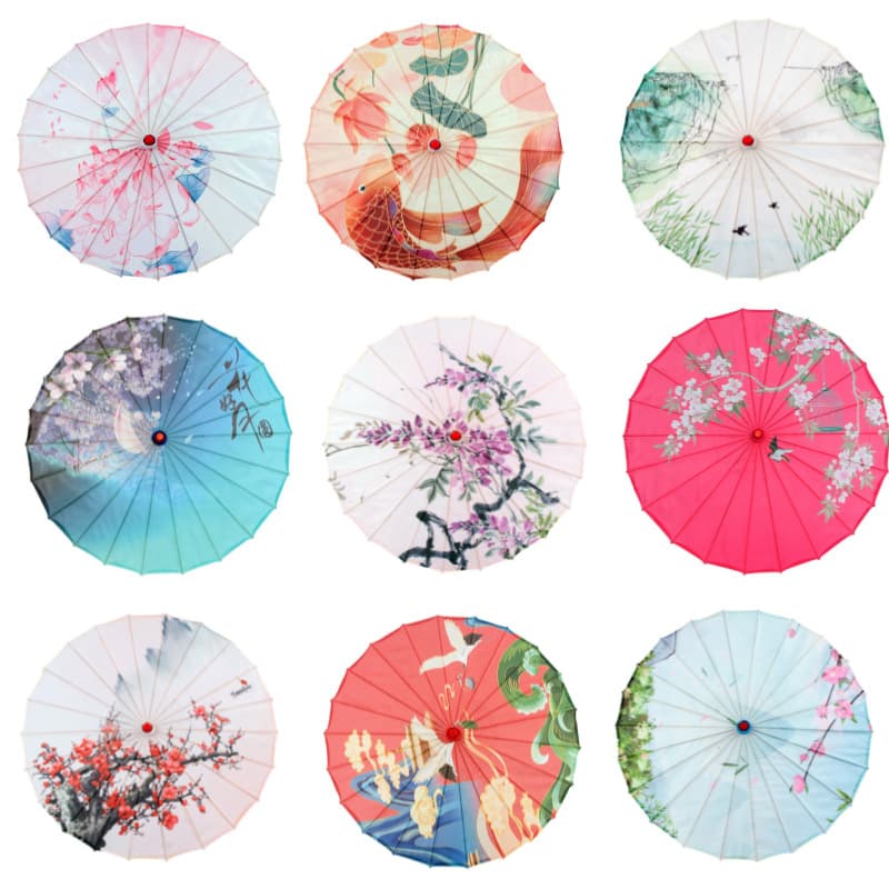 Wholesale of antique-style silk umbrellas; Chinese-style dance performance indoor and outdoor ceiling decorations; silk imitation oil paper umbrellas.
