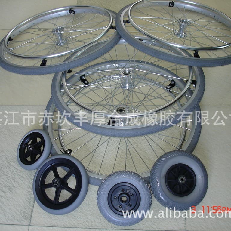 Wheelchair wheels: solid PU tires, no inflation required; front wheels; rear wheels: 6-inch; 8-inch; 22-inch; 24-inch.