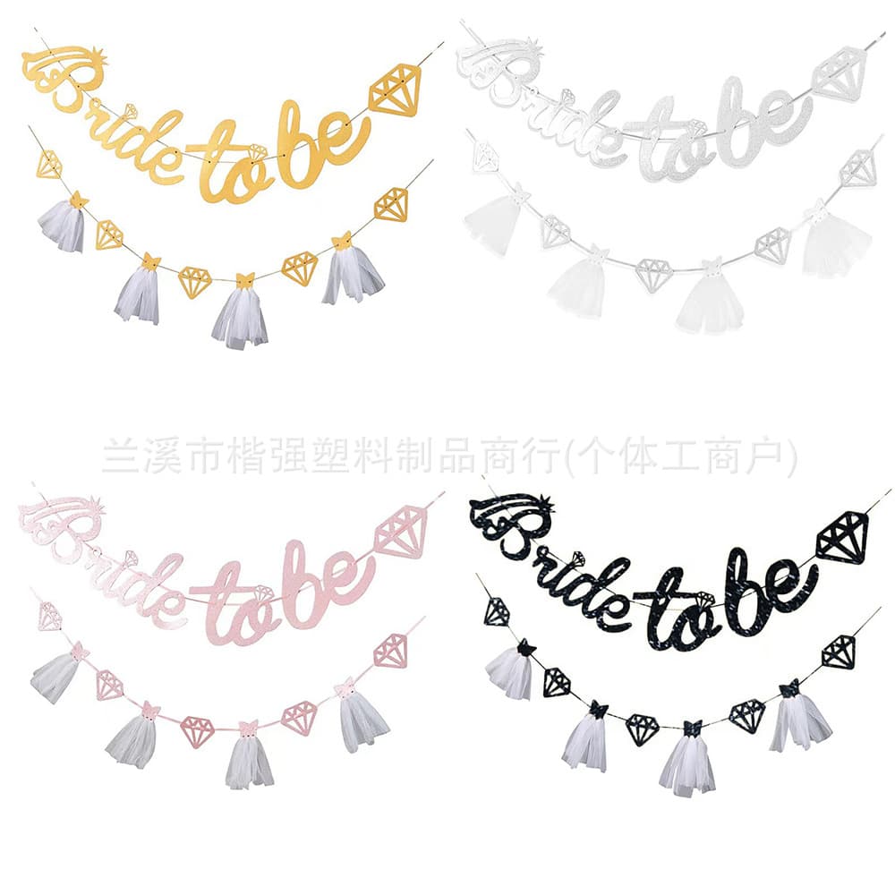 Bridal Shower Bachelorette Party Glitter Banner Pink Letter Diamond Dress Decoration