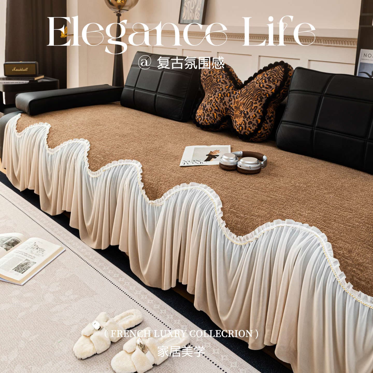 Thickened skirt chenille sofa cushion winter 2026 new four-season special-shaped cushion high-end non-slip cover cloth