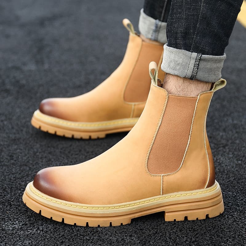 Martin Boots for Men Autumn/Winter British Style Boots Korean Version Fleece-Lined Slip-On Chelsea Boots Drop Shipping Fleece-Lined Thickened