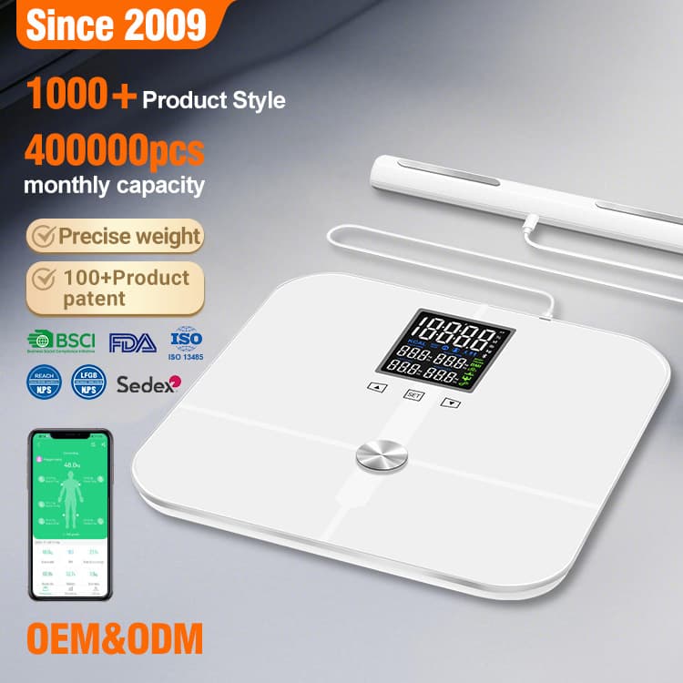 FRK Export Body Fat Scale Factory 8-Electrode Smart VA Color Screen Body Fat Scale with Handle for Fat Measurement Electronic Scale