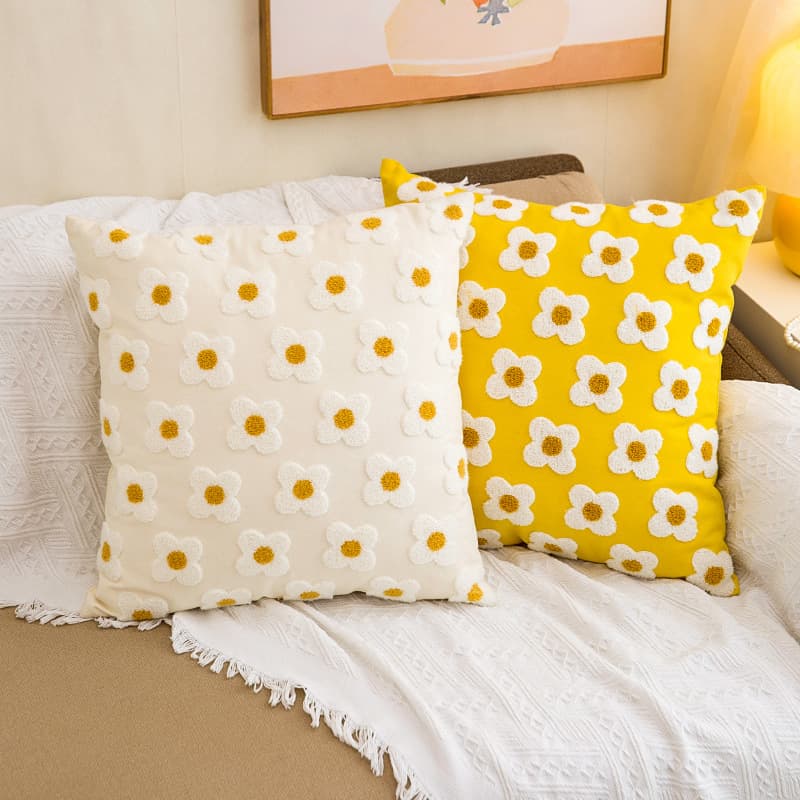 Ladies' Living Room Sofa Pillowcase Canvas Material Plant Floral Pattern Embroidered Fresh Style without Core Filling