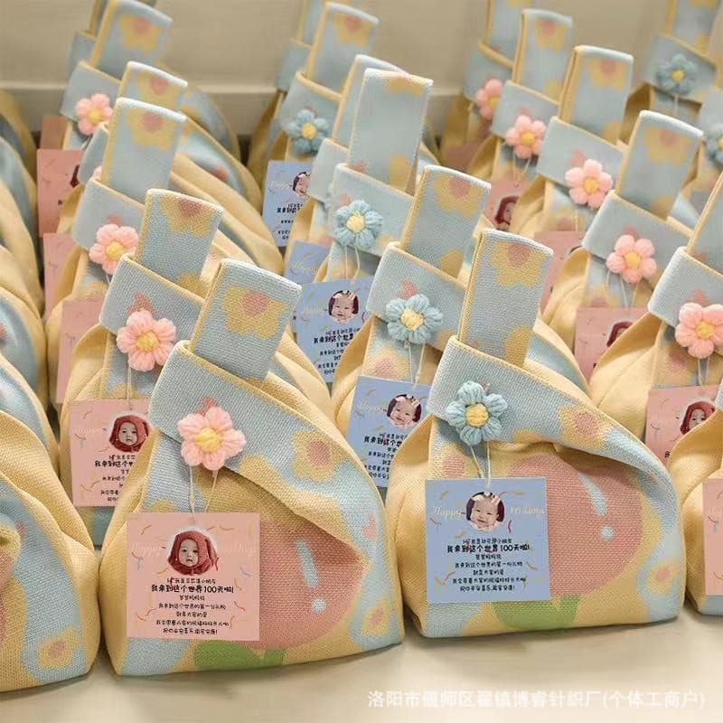 Knitted gift bag for baby party favors, woven bag for children's 100-day celebration, knitted handbag