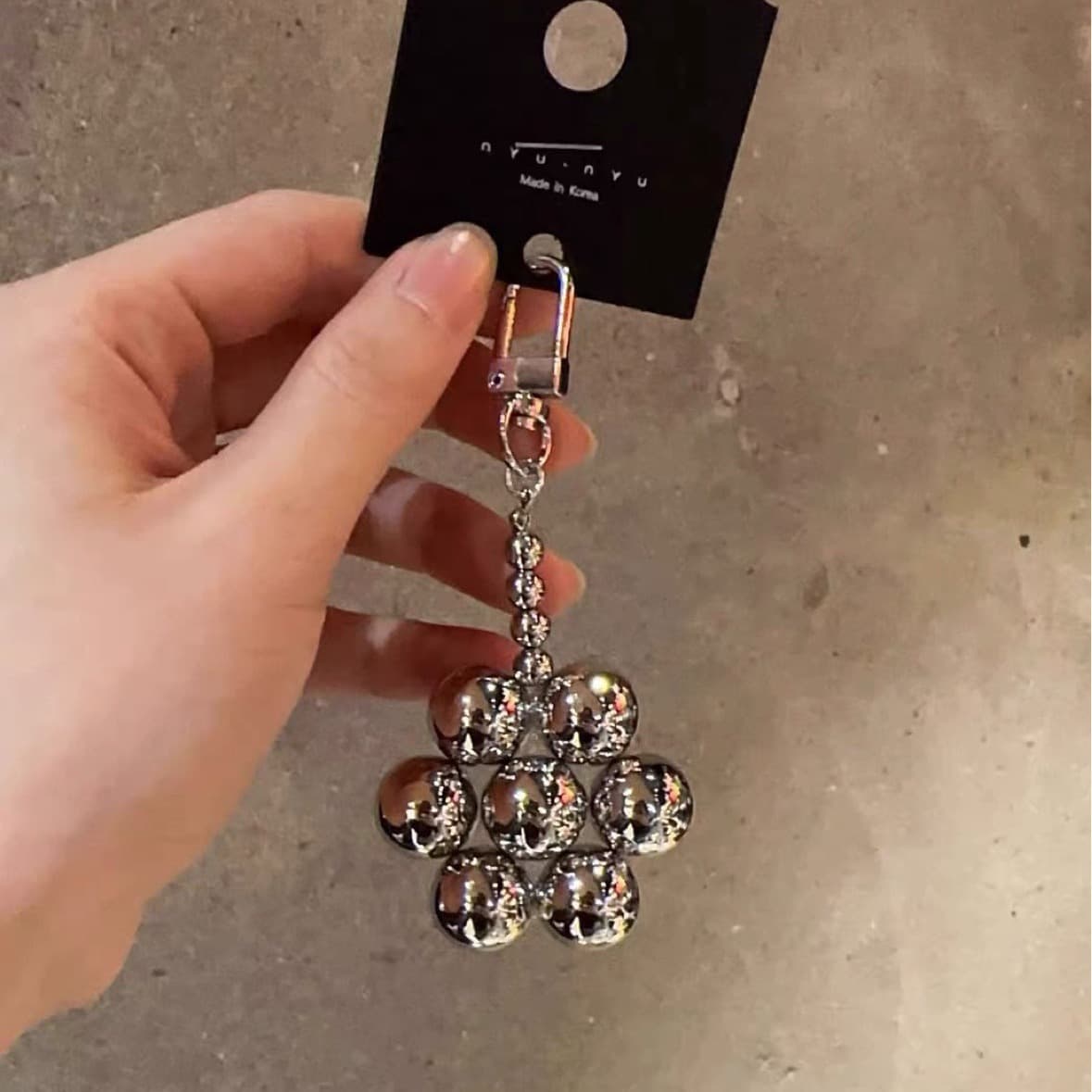 Korean Dongdaemun Nyunyu Premium Metal Bead Car Key Keychain Pendant Couple Bag Charm Phone Strap