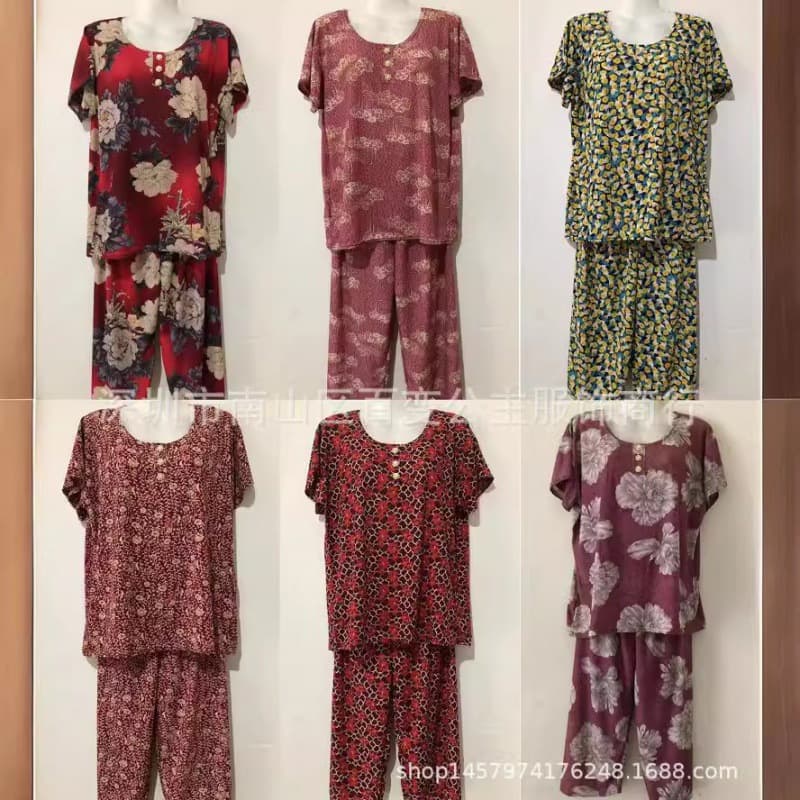 Short Sleeve Women's Summer Two-Piece Set for Middle-Aged and Elderly Mothers, Senior Clothing, Elderly Lady Top