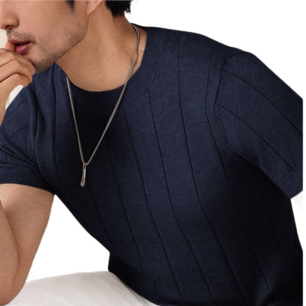 Cross-border Hot-selling Ribbed Knit Short-sleeve Men's