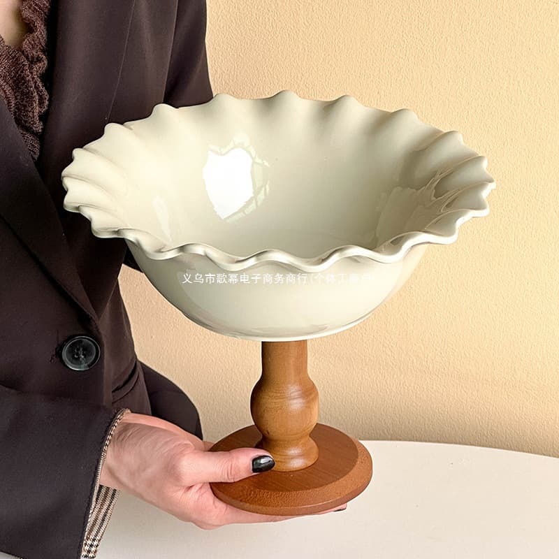 Amazing! Petal-edge stemmed fruit bowl for living room, coffee table, dried fruit tray, candy dish, dessert stand display