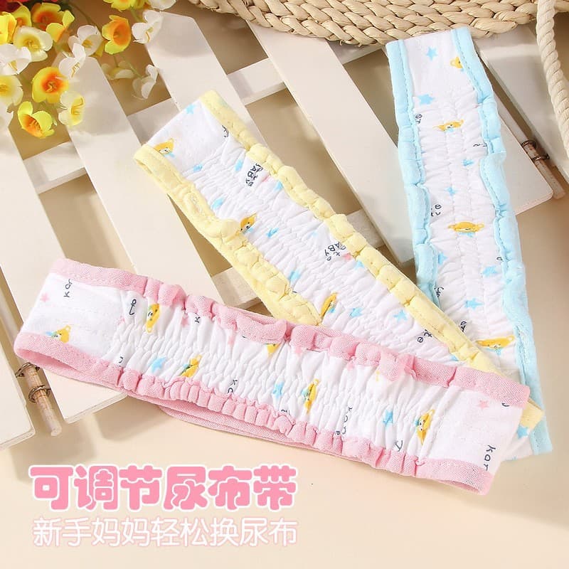 Newborn Cotton Diaper Straps with Cartoon Designs, Adjustable Fastening Bands for 0-1 Year Old Babies