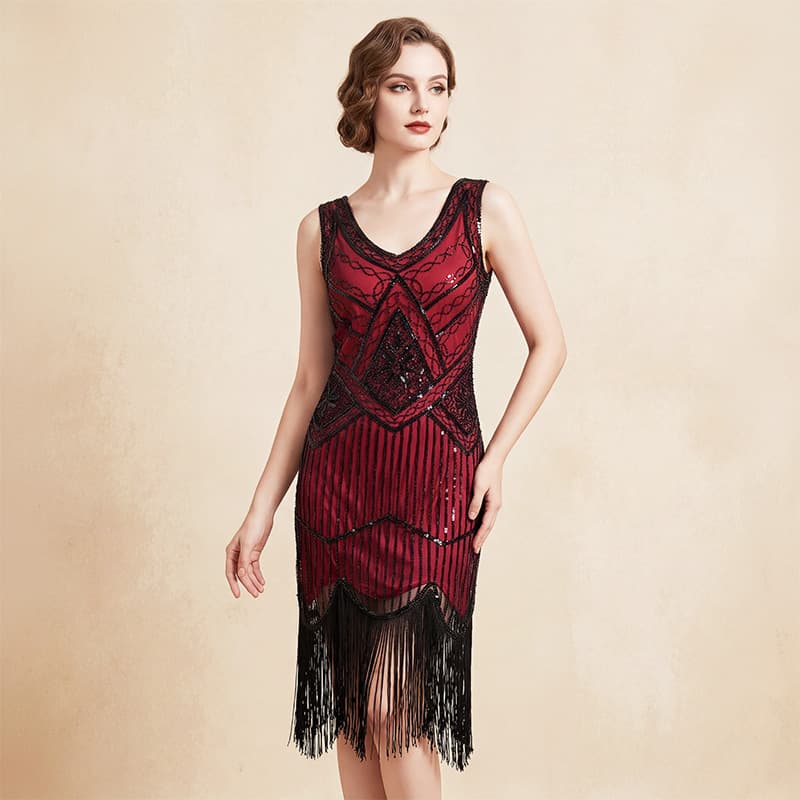Retro sequin tassel evening dress banquet party 1920S sleeveless dress European and American cross-border Amazon light luxury