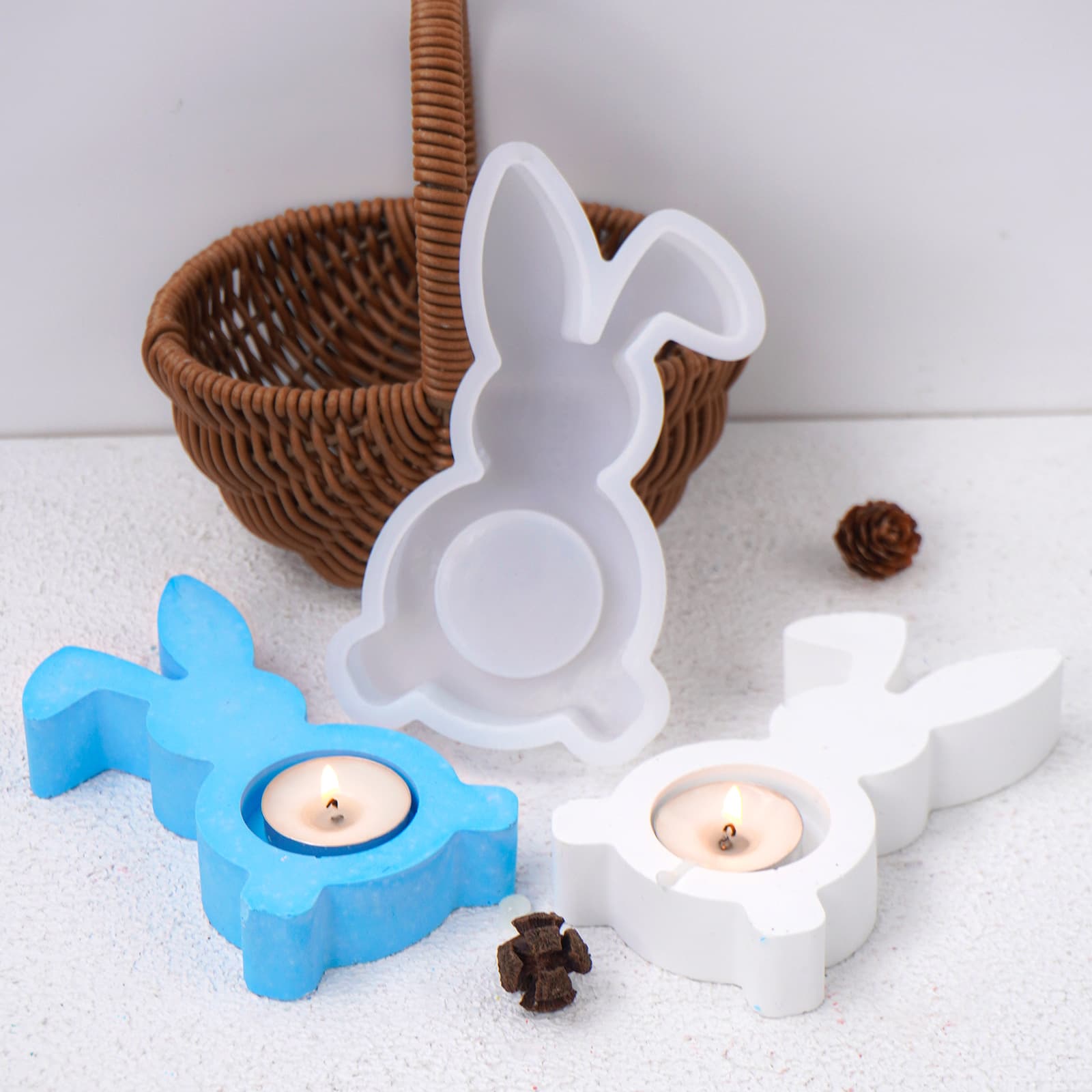 Easter Bunny Candle Holder Silicone Mold, Plaster Resin Floppy Ear Rabbit Egg Cup Ornament Making