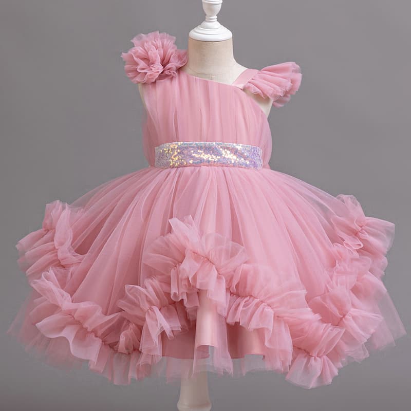 Tulle Birthday Dress for Girls, Princess Children's Performance Gown with Train, Tutu Skirt for Runway, Piano Performance