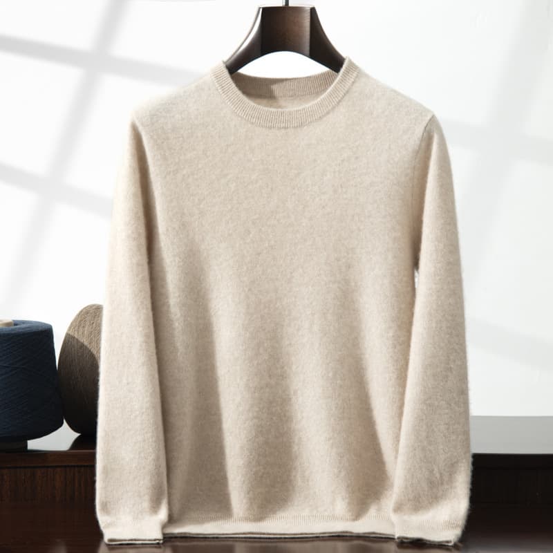 Autumn and winter simple and versatile cashmere sweater men's pullover round neck solid color knitted bottoming shirt with warm sweater inside