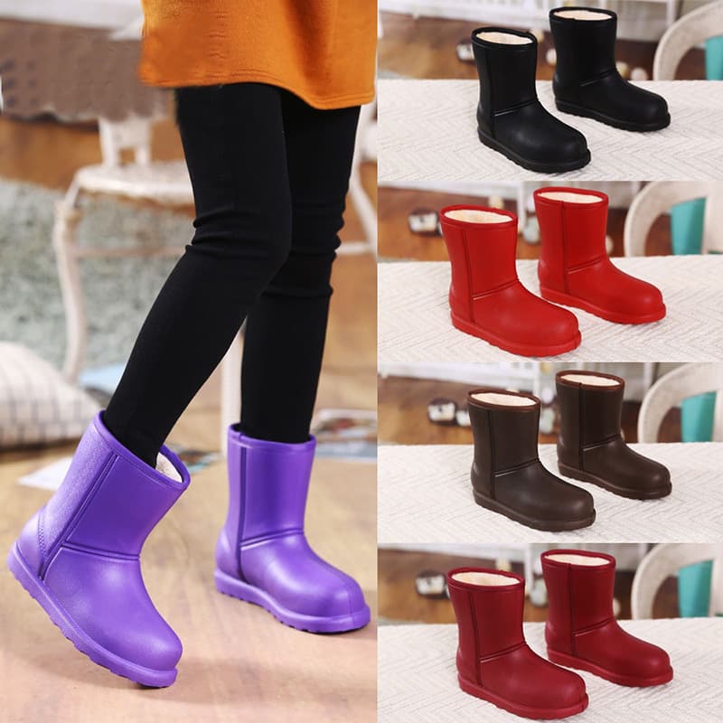 Winter Fleece-Lined EVA Waterproof Mid-Calf Snow Boots, Non-Slip Rubber Rain Boots for Kitchen
