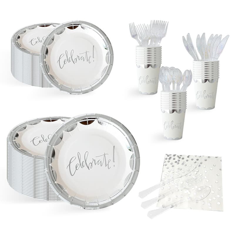 Party Celebration silver Tableware suit Birthday Party Plate Cupcake Plate Tissue Paper Plate Decorative in stock