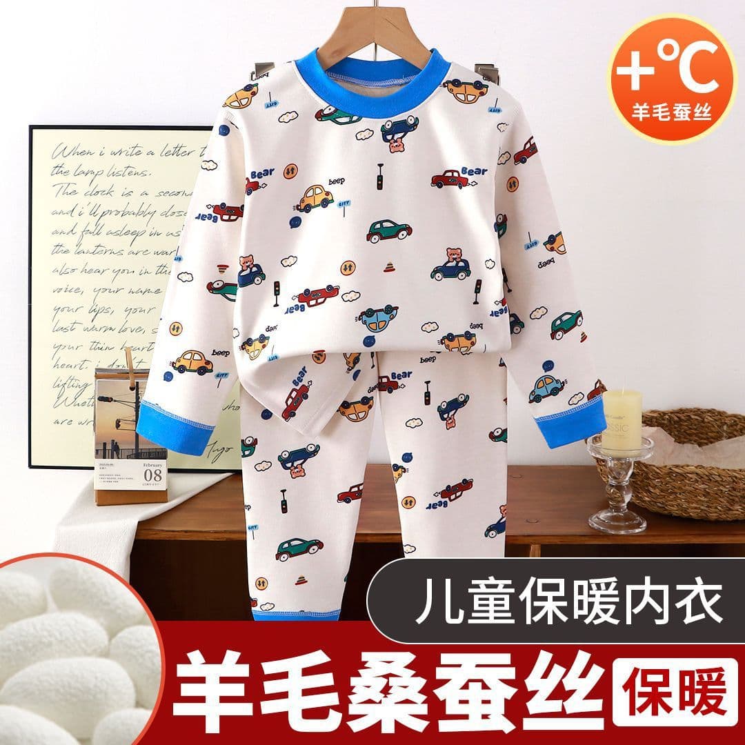 Baby boneless thermal underwear set for children, wool and silk autumn clothes for boys and girls, spring and autumn home clothes and pajamas
