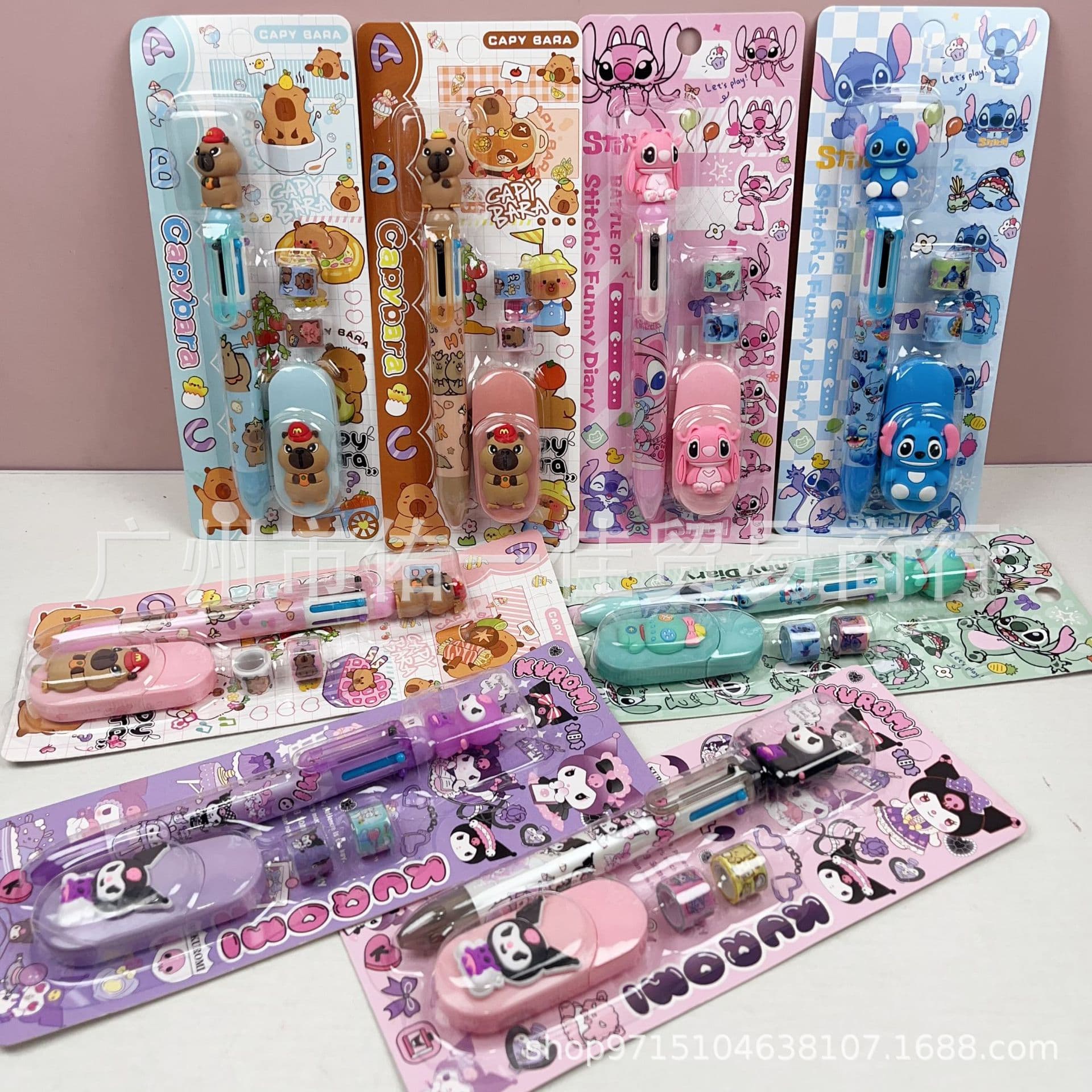 Foreign trade Stitch 6-color pen correction tape stationery set Lilo and Stitch multi-color pen combination batch