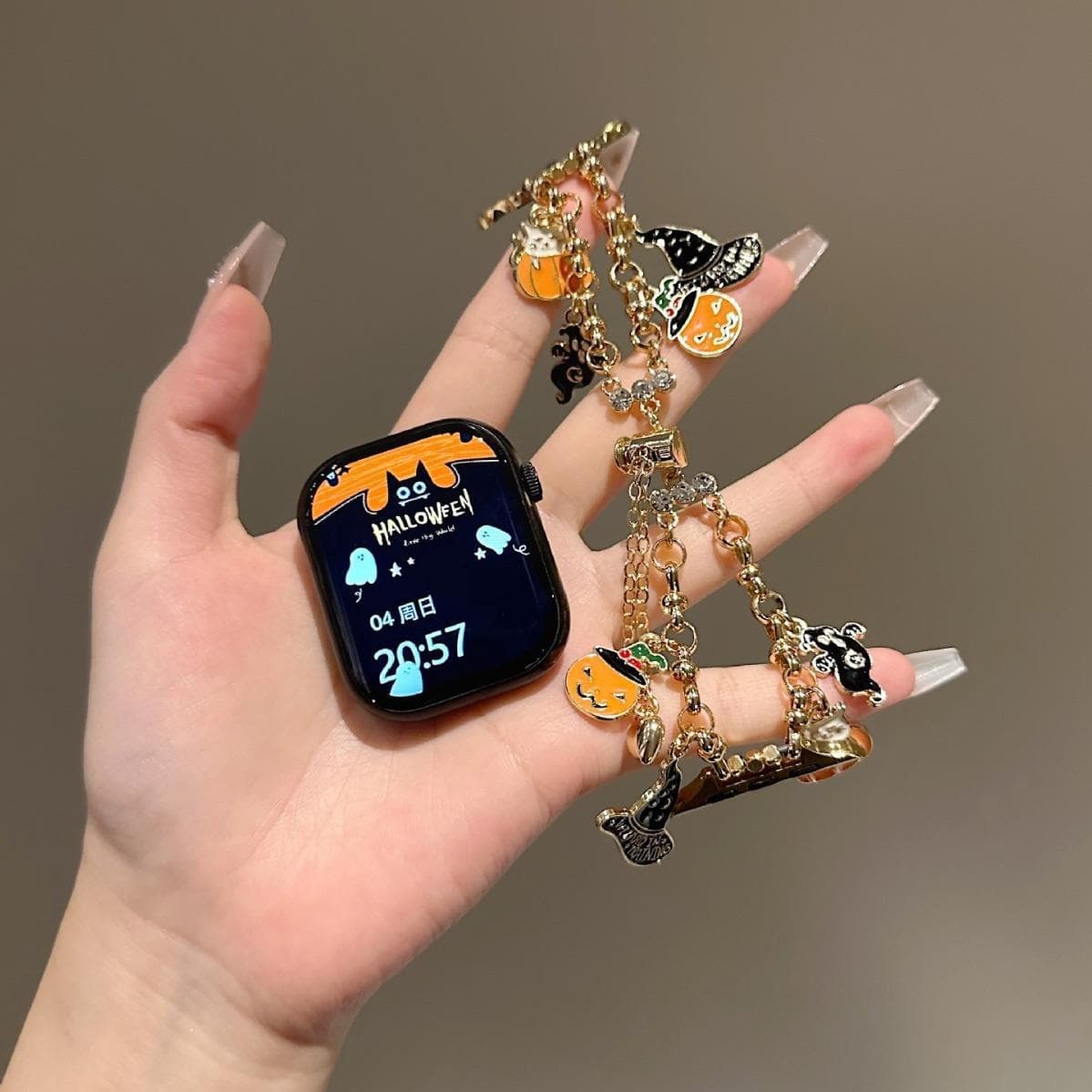 For Apple Watch Series 10 Mischief Ghost Watch Band iWatch 9 8 7 6 5 4 Pendant Pumpkin Chain Wristband Strap