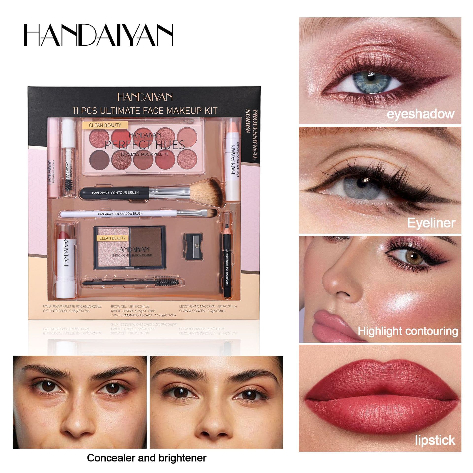 Cross-border 11-Piece Makeup Set Lipstick Kit HANDAIYAN Cosmetics Set for Beginners Makeup Set