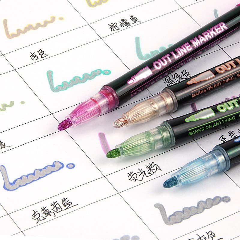 Cross-border Amazon Dream Double Line Pen Color Handbook Pen Metal Pen Outline Pen Hand-painted 36 Color Fluorescent Marker Pen