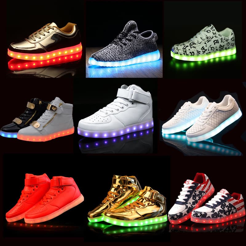 Factory Drop Shipping Breathable Flyknit LED Light Shoes Men Women Couple LED Light Board Shoes Casual Light Shoes Colorful Glowing Shoes